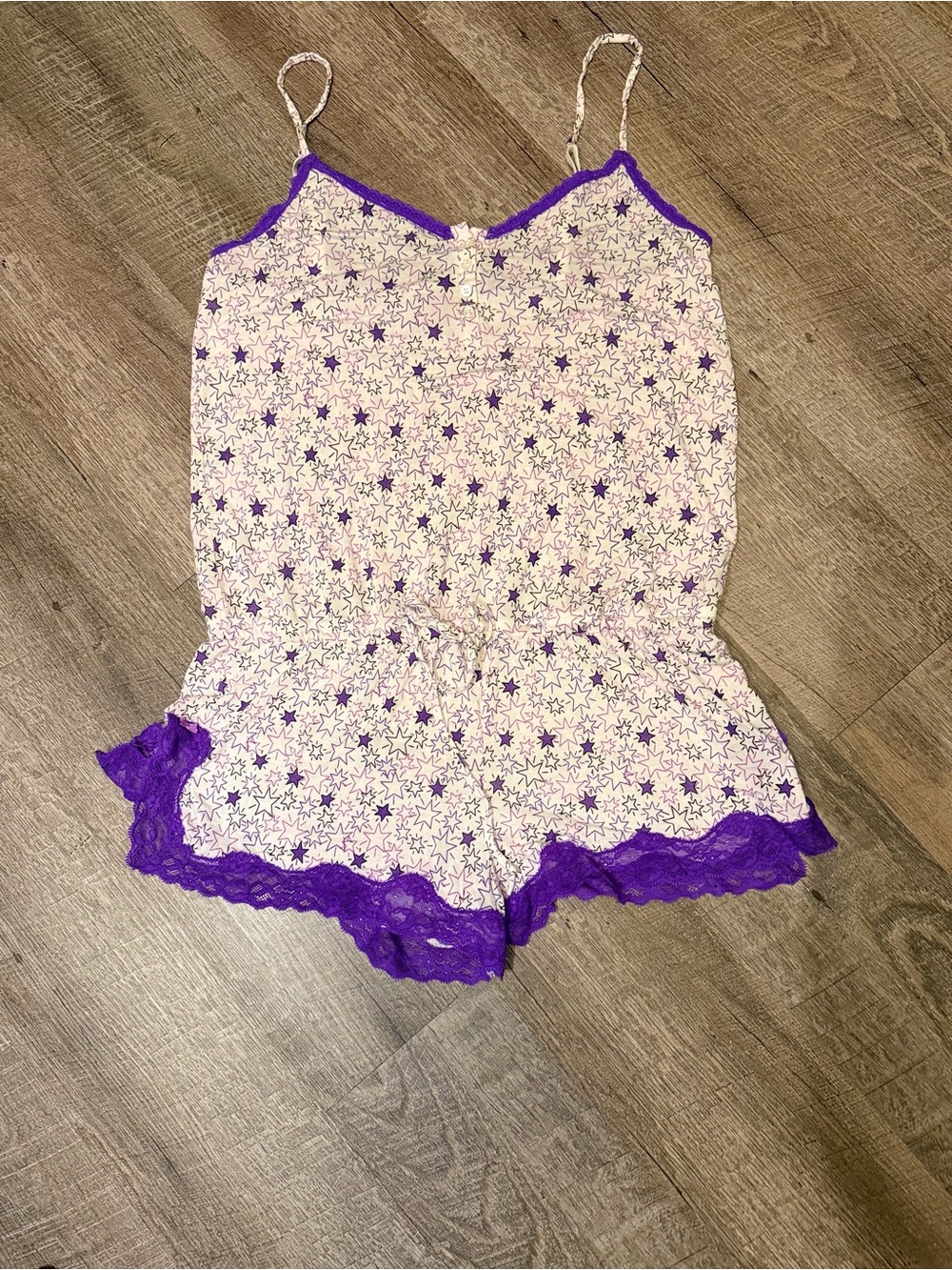 Victoria’s Secret Large Star Print Lace Trim Romper Pajama Sleepwear